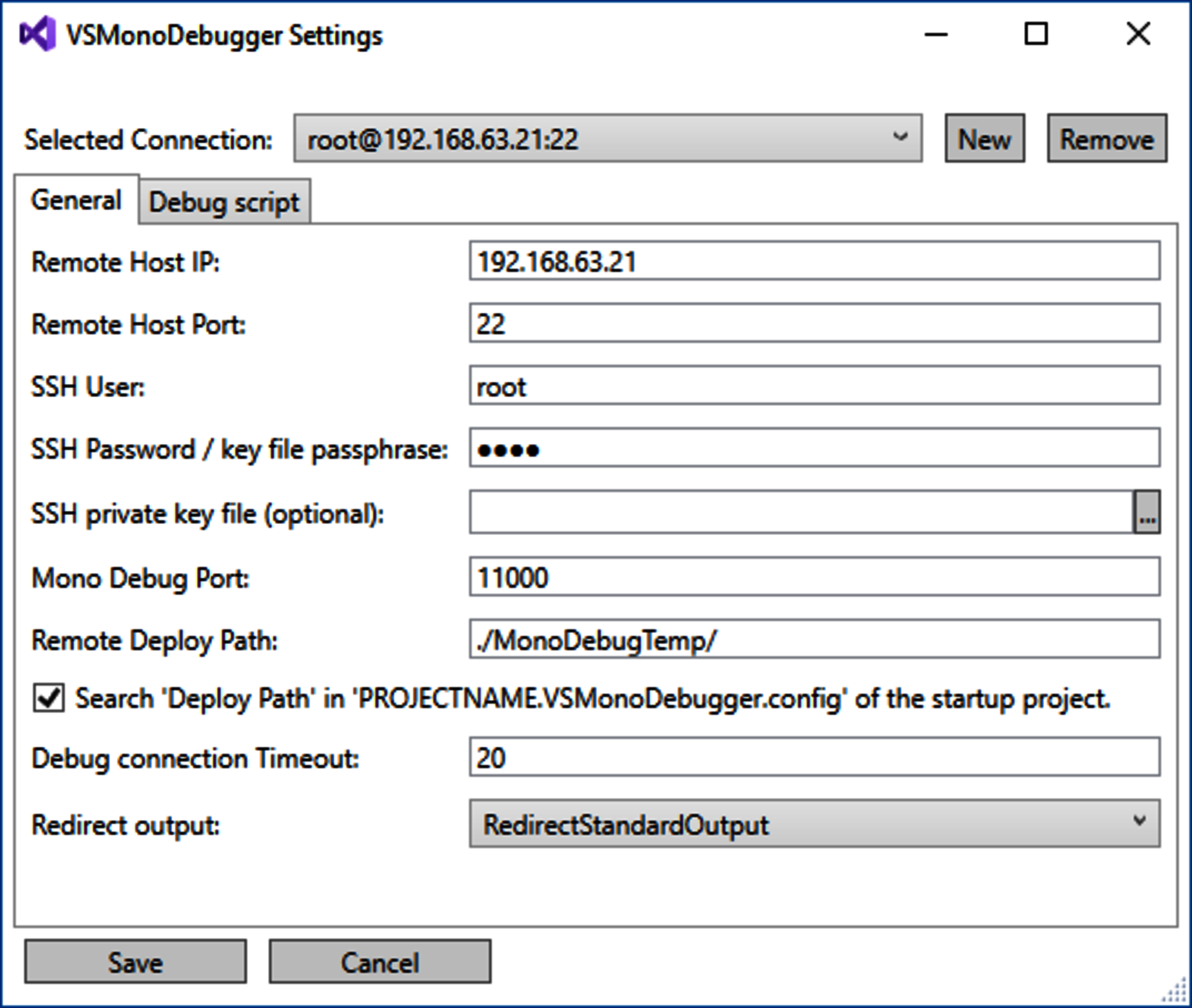 Konfiguration Mono Debugger SSH
